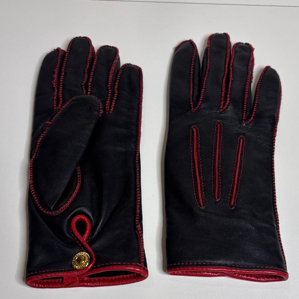 Lauren Ralph Lauren Black and Red Leather Gloves